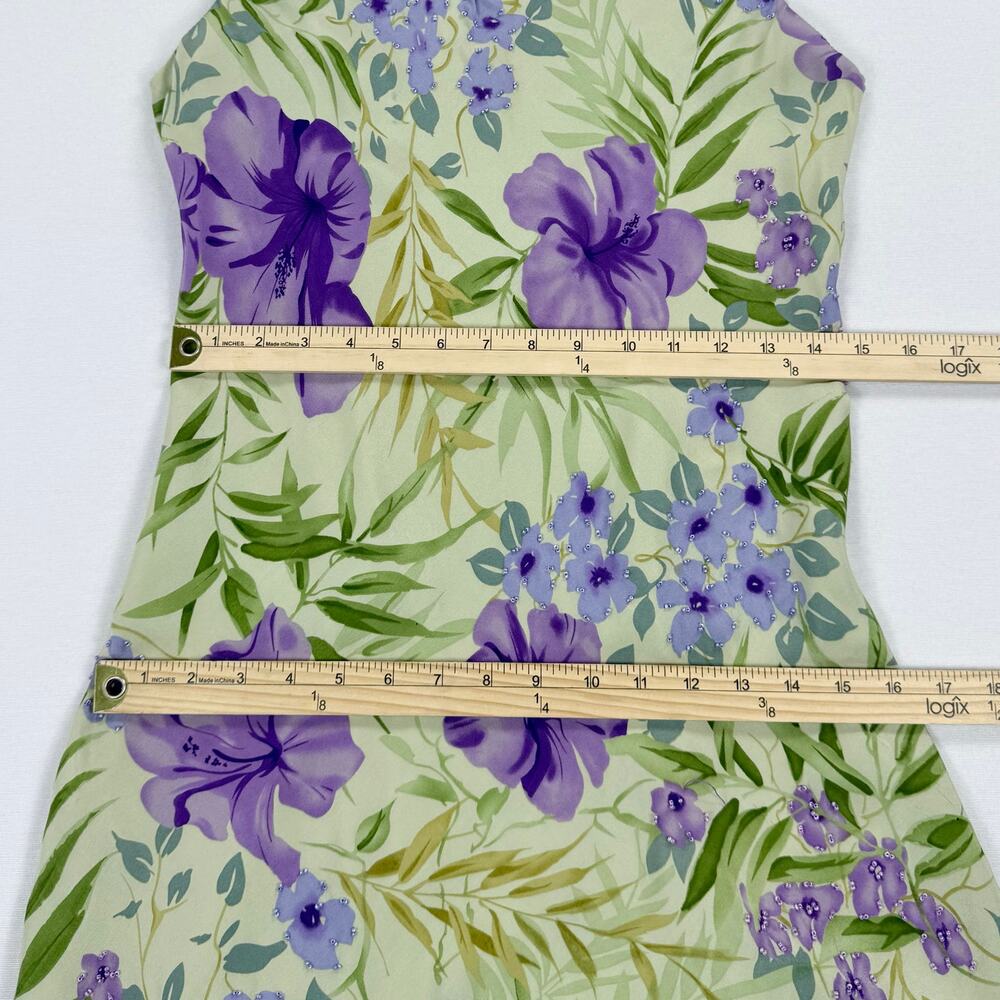 Vintage Chelsea & Violet Floral Beaded 100% Silk Slip Dress Women's Small - Picture 15 of 16
